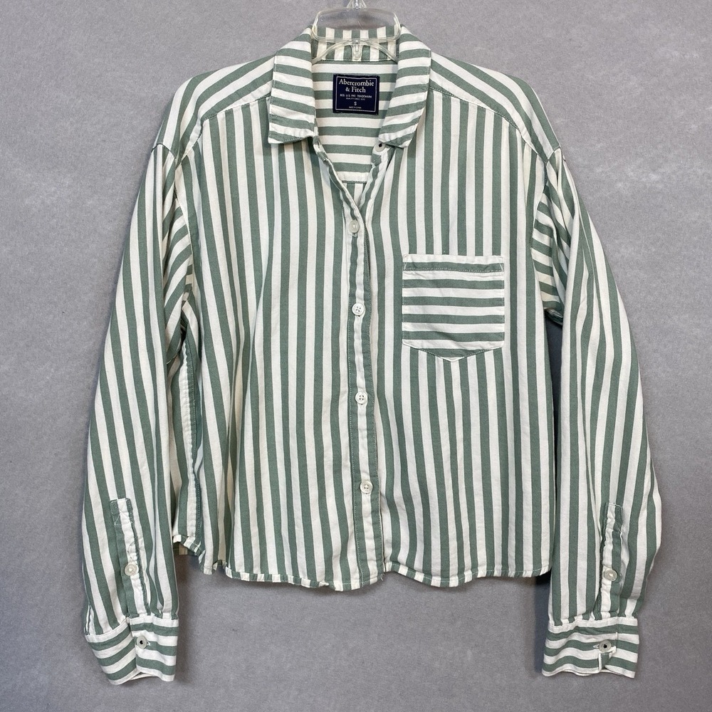 Abercrombie & Fitch Womens S Button Up Shirt Green Striped Preppy Relaxed Fit